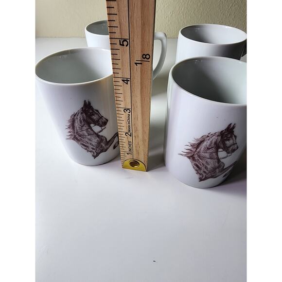 STABLE STUFF White Brown Horse Ceramic Coffee Mugs - Set of 4 - Picture 8 of 10